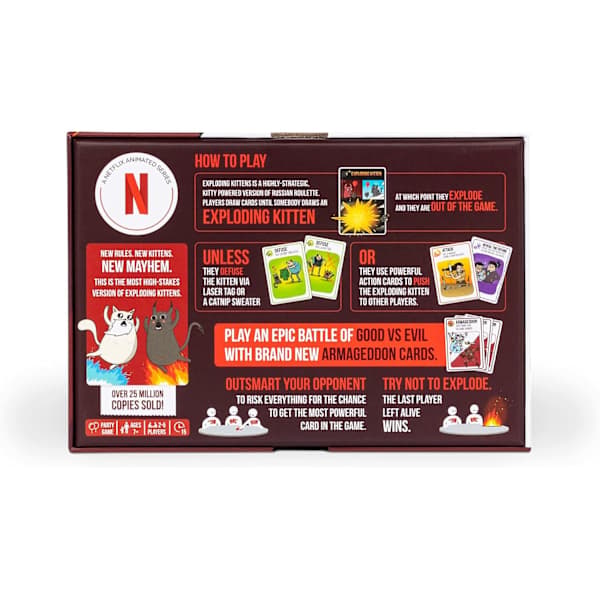 Exploding Kittens Gud mod Ond - 55 Kort Inspireret af Netflix-Serien - Niveauer Exploding Kittens med Nye Figurer