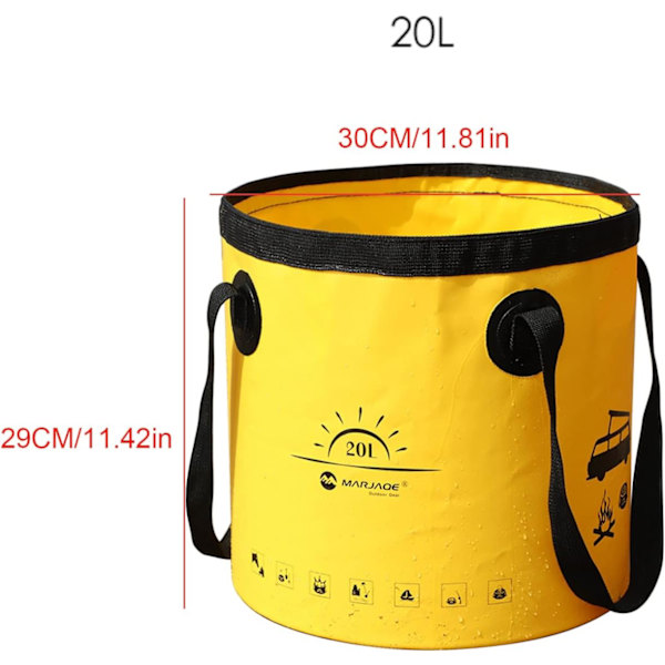 Hopfällbar Hink med Handtag | 10L/20L Lätt Vikt Bil Tvätthink | Flerfunktions Vikbar Yellow 20L