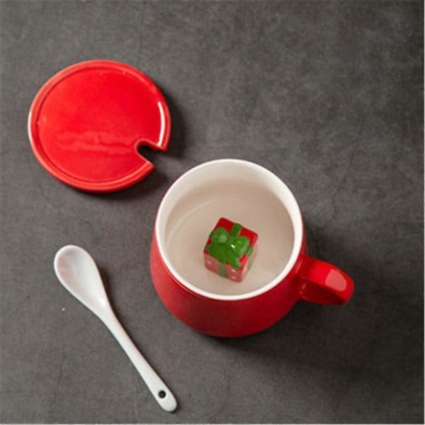 Julmugg Par Keramik Tomtefigurer med Lock och Sked Ny Lockdesign Semester Stil Kontor Hem Mjölk Kaffe Kopp Presentask Gift Box
