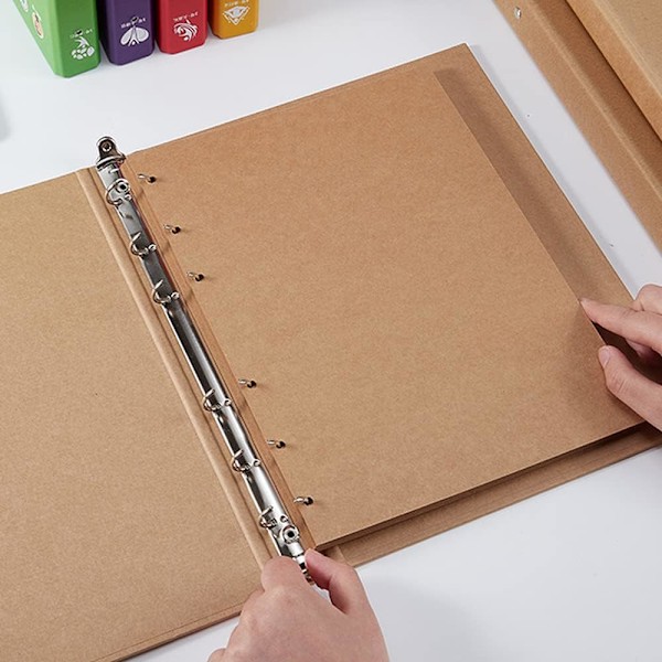A5 6-ring pärm, A5 pärmar, A5 pärm 6 hål, Kraft a5 pärmar för att lägga till broschyrskydd Scrapbooking-papper Lösa ark, 2 st