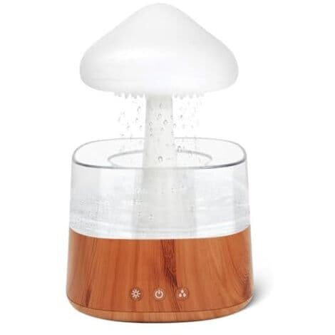 Regnskyer Effekt Luftfugter - 450ml Luftfugter, Aroma Diffuser med Omgivelseslys (30dB), 3 Befugtningstilstande, Regn Effekt Svampelampe