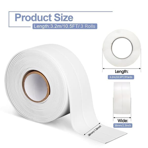 3-pack vattentät tejp för badrum, badkar, dusch, vägghörn, kök, 320x3.8cm