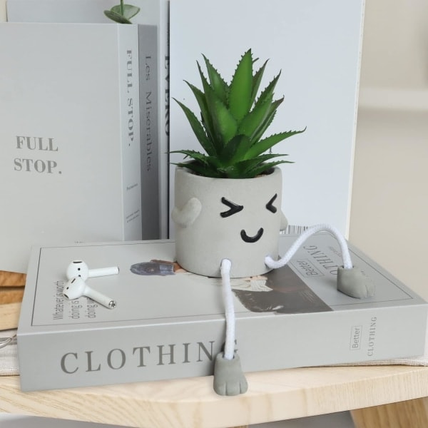 Kunstige sukkulenter i cementpotter med hængende ben, kunstige potteplanter, mini sukkulenter kunstige små planter