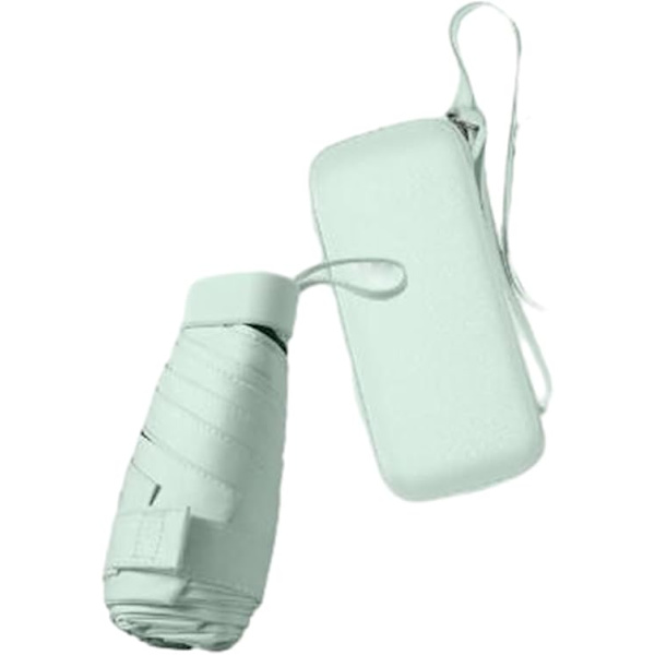 Foldbar Rejse Paraply, Lille Kompakt Paraply til Sol og Regn Vindtæt UV Paraply med Lynlås Etui til Kvinder Piger Nile green