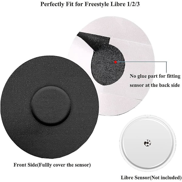 Sensorbeskyttelse for Freestyle Libre, Vanntette Sensor-klebepatcher CGM Sensorbeskyttelse Uten Lim Black 10pcs