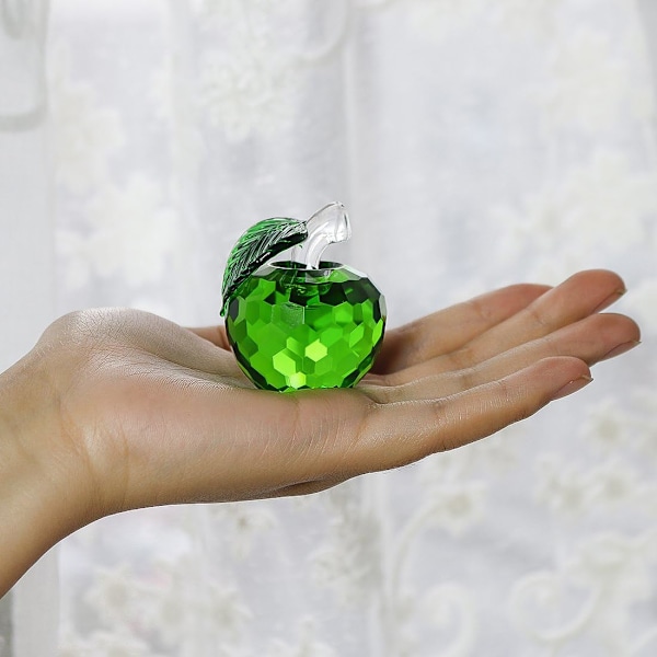 Kristalläpple Pappersvikt Konstglas Frukt Samlarföremål Figurer, Grönt Äpple 40mm