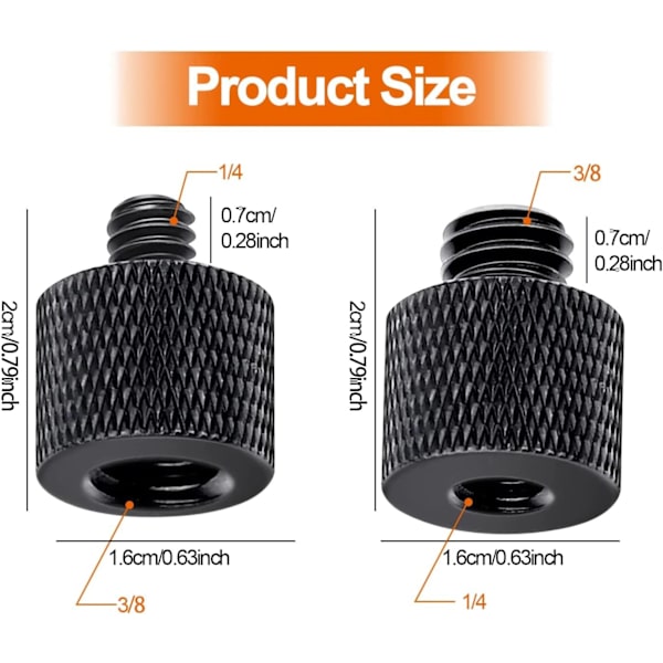 Kamera Avatar Skrue Adapter 2 STK Tråd 3/8 til 1/4 Han Adapter og 1/4 Han til 3/8 Hun Adapter Sæt til Mikrofonstativ Kamera Montering Skærm