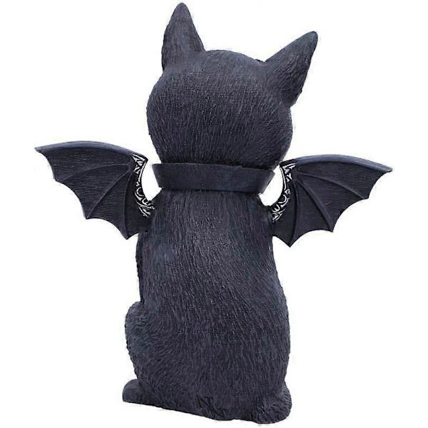 Bemyndiget Okkult Kat Figur, Polyresin, Sort og Sølv (Vinge Kat)
