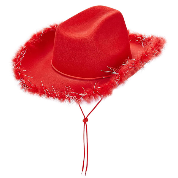 Naisten Cowboy-hatut, Pehmeä Höyhenreunallinen Cowgirl-hattu Polttareihin, Kostuumijuhlat, Pukujuhliin Red