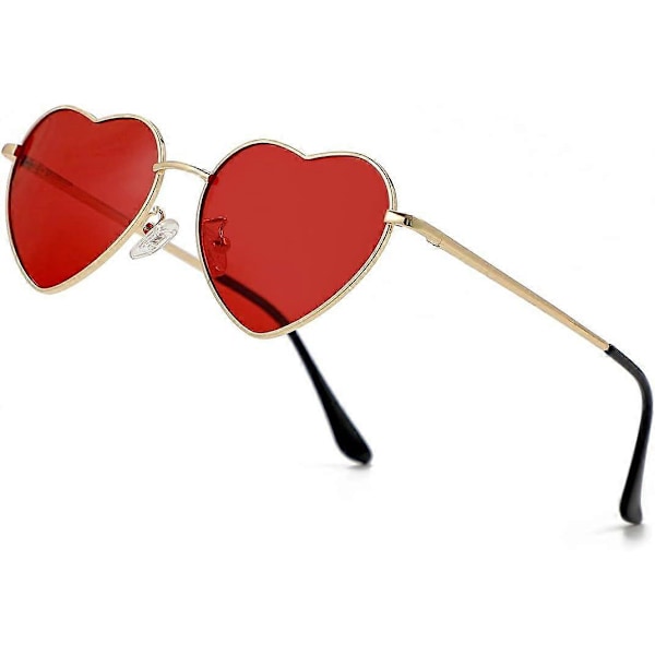 SDIGV Polariserte Hjerte Solbriller for Kvinner Mote Nydelig Stil Metallramme UV400 Beskyttelse Linse Gold Red