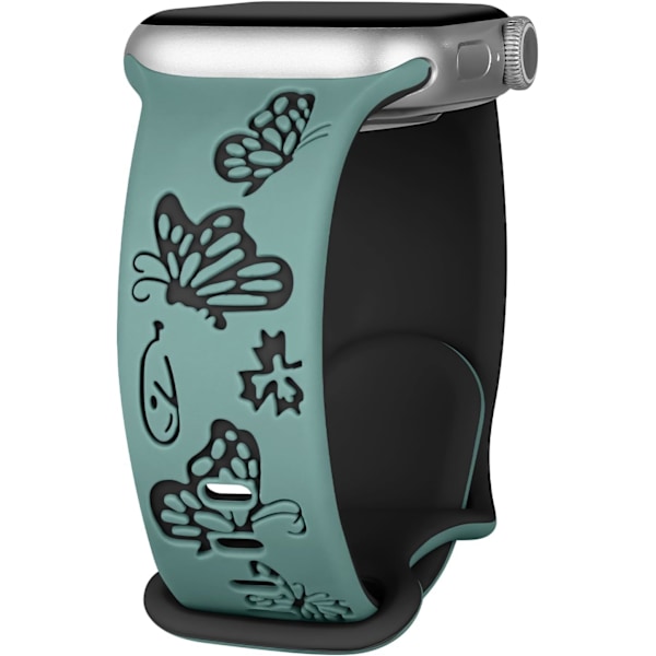 Blomstergraveret Rem til Apple Watch Remme Kvinder Dame Urrem, Silikon Sød Blomst Sommerfugl Sportbånd til Apple Watch Serie Green Black 42/44/45mm