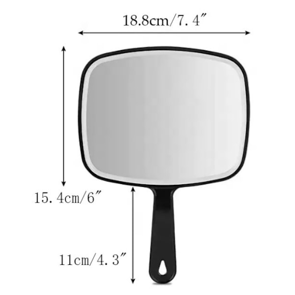 Handspegel, helsvart handhållen spegel med handtag, 7,4\" B x 9,3\" L
