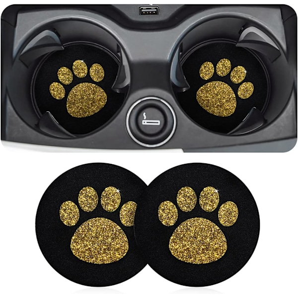 2 stk. Bilkopholder-Køleunderlag, Bling Glitter Rhinestone Paw Print Kopunderlag, Gummi Anti-Slip Indsats Auto Drikkeunderlag, Universelle Bilinteriør Tilbehør Yellow