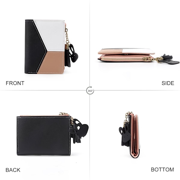 Små plånböcker för kvinnor Tassels PU Läder Mynt Dragkedja Fickplånbok med Kaninformade Metall Tassels Hänge Plånbok Black