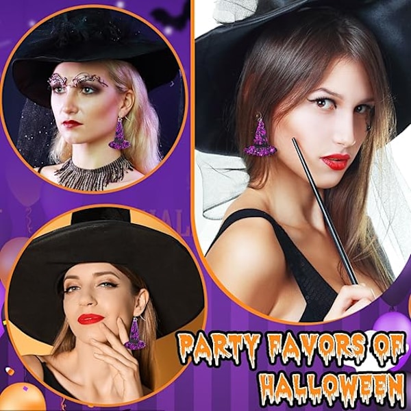 Noitavirtsi-noitahattu-korvakorut Halloween-korvakorut Noitakorkki-korvakorut Noitakorkki Halloween-teemainen graafinen riipuskorvakorut
