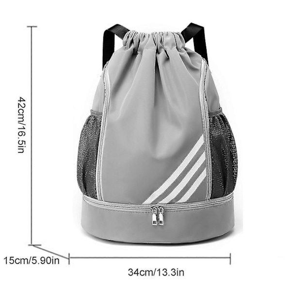 Vedenpitävä kiristysnyörillinen reppu urheilukassi kenkälokerolla, vedenpitävä kiristysnyörillinen reppu miehille ja naisille Gray