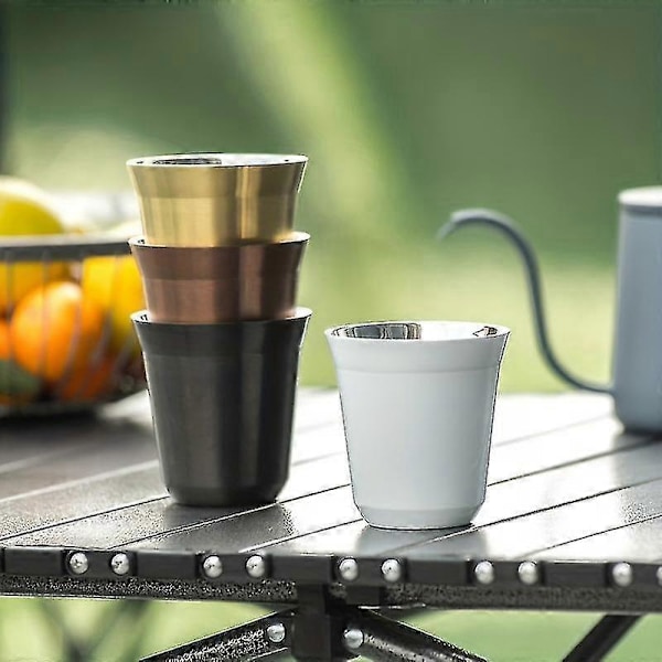 1 stk., Espresso kaffekop, 304 rustfrit stål kaffekrus, dobbeltvæggede tekopper, bærbare drikkekopper, til vandreture, camping, udendørs dekoration, sommer Wi Golden Large