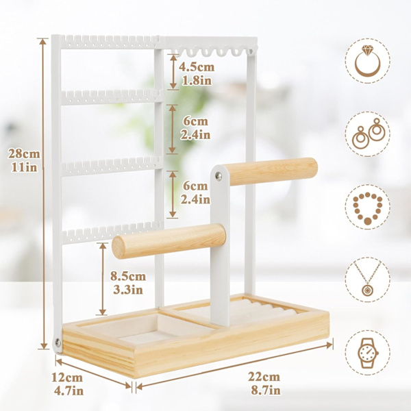 Smykkestativ - Ørering Organiser - Smykke Organiser - Ørering Hanger med Fløjlsbeklædt Bakke - Ørering, Halskæder (Hvid)