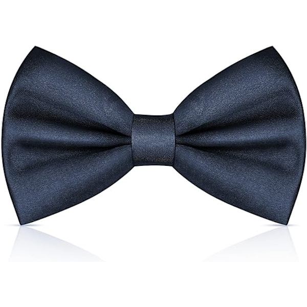 Halsbånd for menn, Klassisk ensfarget forhåndsbundet slips for menn, Satin smoking slips, Justerbart formelt halsbånd for fester, bryllup Navy Blue