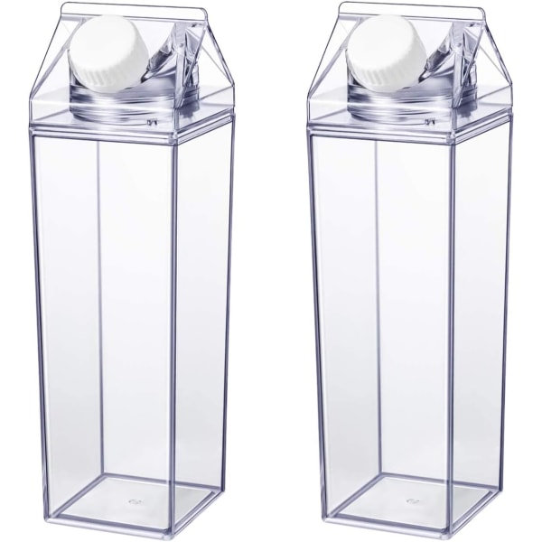 2 stk Klare Melkekartong Vannflasker, Plast Vannflaske 500ml