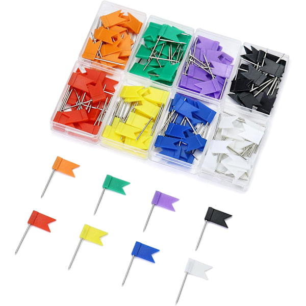 160 stk Flerfargede Kartnåler, Flagg Push Pins Kartnåler med Stålspiss for Pinnvegger og Kart Hjem Kontor Skole 8 Assorterte Farger
