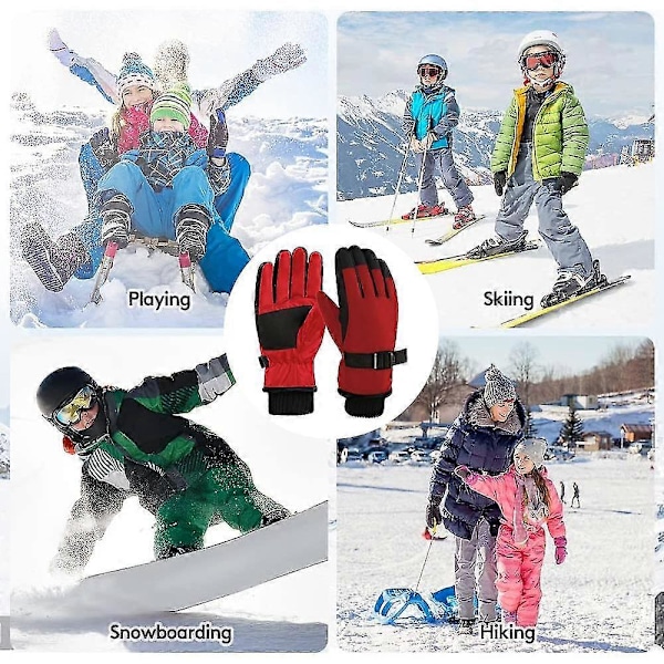 Vinterhandskar för barn, snö- och skidhandskar, ungdomshandskar för kallt väder för skidåkning Red