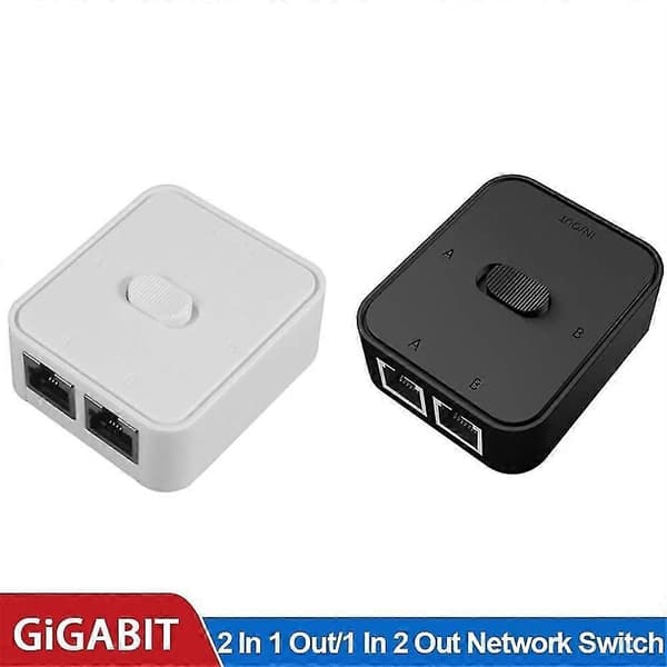 2 Port RJ45 Ethernet Smart Managed Network Switch Hub Internett Konverter Adapter Black