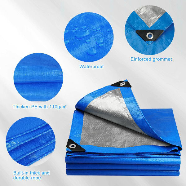 Presenning 3m x 4m Tjock presenning Vattentät Högpresterande med förstärkta öljetter, Presenning