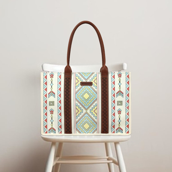 Wrangler Tote Bag Western Väskor för Kvinnor Axelremsväska Boho Aztec Handväskor NY Beige blue L