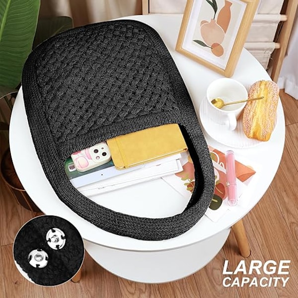 Virkade Väskor för Kvinnor Sommarstrandväska Estetisk Väska Hippie Väska Stickad Väska Pattern black