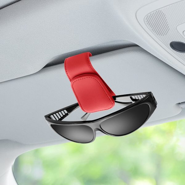 Magneettinen Nahkainen Aurinkolasikotelo, Silmälasujen Ripustuspidike Auton Aurinkosuojaan, Sopii Eri Kokoisille Silmälaseille Red