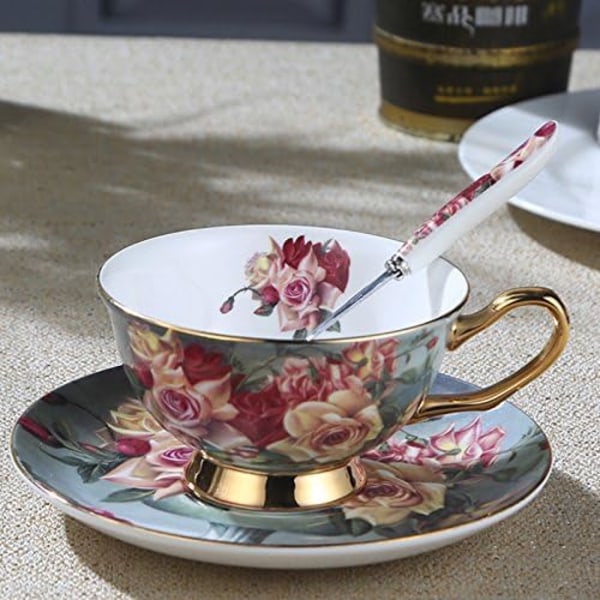 Premium Bone China Kaffeekopp, Tekopp & Underkopp & Teskje Sett, 200ml