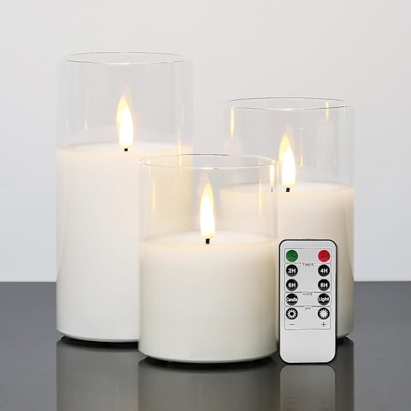 Klara Glas LED-ljus med Fjärrkontroll Fladdrande Realistiska Flamlösa Batteridrivna Ljus Set om 3 D 3 \" H 4 \" 5 \" 6 \"