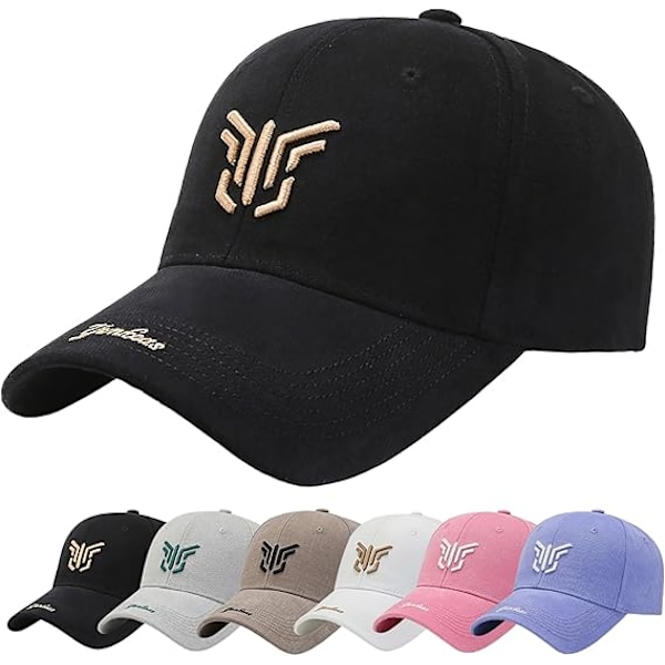 Baseballcaps for menn med justerbar spenne, Unisex Peaket Broderi Pustende Sommer Solhatt Sportscaps for Utendørs Casual Coton Trucker Hip Hop Black