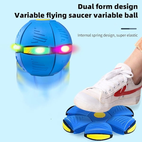 Flygande tefat leksaksboll, magisk deformations-UFO-leksak för barn och husdjur, flygande boll för hundar utomhus (röd, 6 lampor)