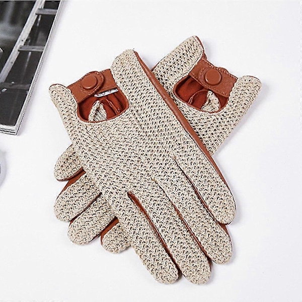 Modedrivhandskar Äkta fårskinns läderhandskar Herrar Håll Varma Stickade Vantar Beige XL