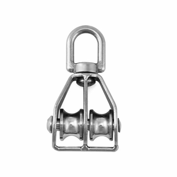 M15 Dobbelt Trisseblok - 2 Stykker - 304 Rustfrit Stål - 360 Graders Rotation - Kabel- og Tovløft