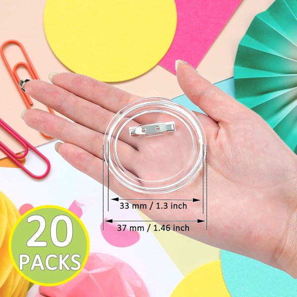 20-pack akryl knappar genomskinliga märken, handgjorda knappmärken med stift, märkestillverkningsset för barn, DIY-märkeshantverksmaterial för skolaktiviteter fest 1.46 Inch