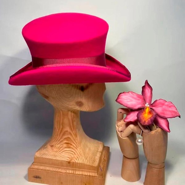 Asymmetrisk Topphatt Ullhatt Dame Herre Unisex Hatt Steam Punk Hatt Topphatt Mote Bånd Dekorativ Hatt Dekk Hode For Menn-yu Hot Pink One Size