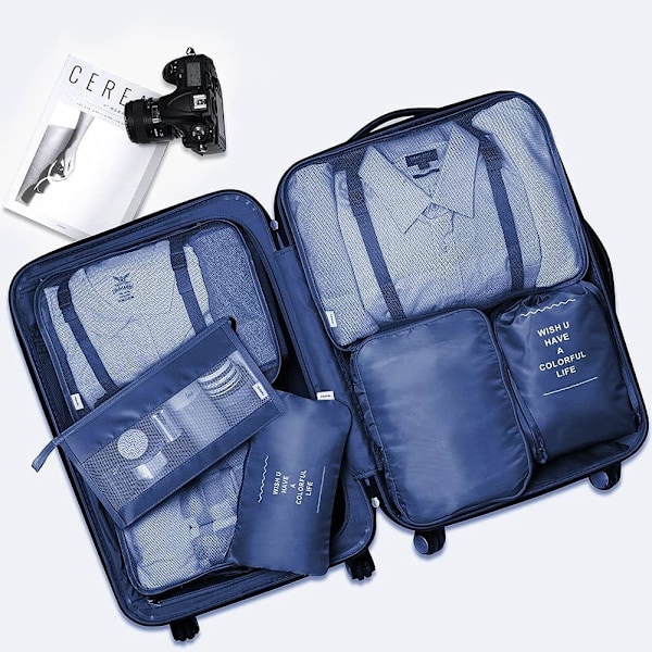Matkakassien pakkauskuutiot, monitoiminen 8 osan sarja, vedenpitävä pakkausjärjestäjä, välttämätön matkalaukku Navy blue 8PCS/SET