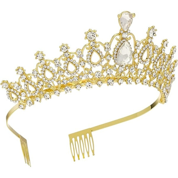 Tiara krystallkrone med strasskam, egnet for brudekrone, bryllup, skoleball, barnekrone, prinsessekrone