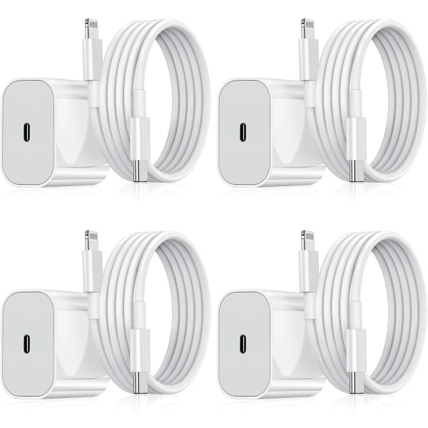 Oplader til iPhone - Hurtigoplader - Adapter + Kabel 20W USB-C Hvid 4-Pack iPhone