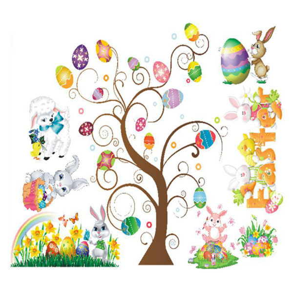 Easter Window Clings Decals Tree Rabbit Egg Wall Door Decal Home Decor Animal Sticker Wallpaper Decoration