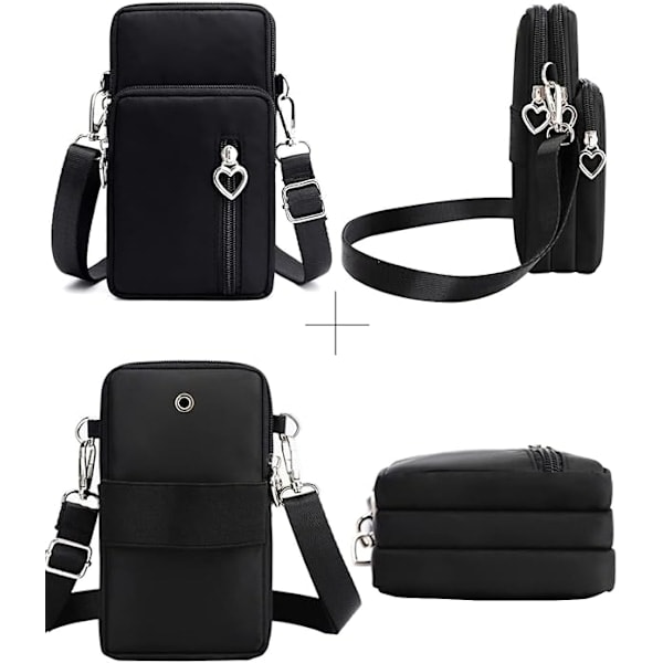 Crossbody telefontaske til kvinder, skuldertasker til kvinder, 3-lags mobiltelefontaske, nylonpung til kvinder, håndtasker