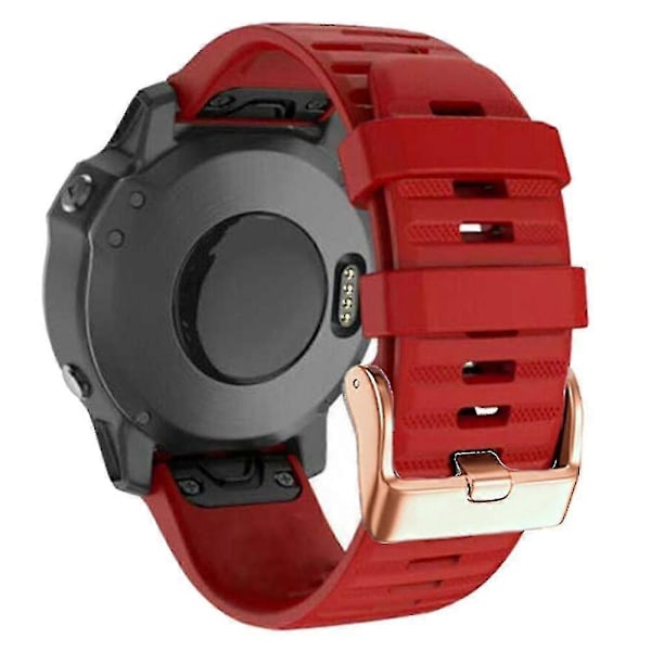 Urremme til Garmin Fenix 7s / 6s Pro / 5s Plus / Instinct 2s, vandrette stribede silikone 20mm rem med rosaguld spænde Red