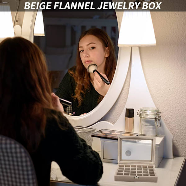 Fløjls Smykkeæske Smykke Organiser til Ring Øreringe Halskæde Smykke Display Æske Opbevaringsæske Smykke Showcase med Låg til Kvinder Pige Beige