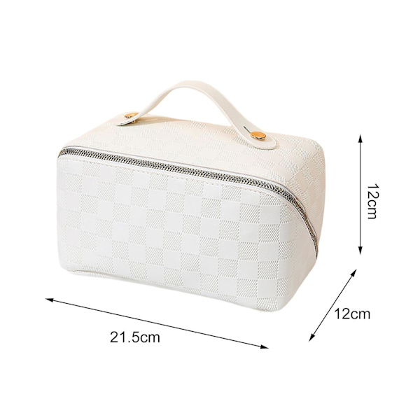 PU Sminkväska Förvaringsfodral Lutande Dragkedja Gåvor Resor för Kvinnor Flickor Vit White 21.5cmx12cmx12cm