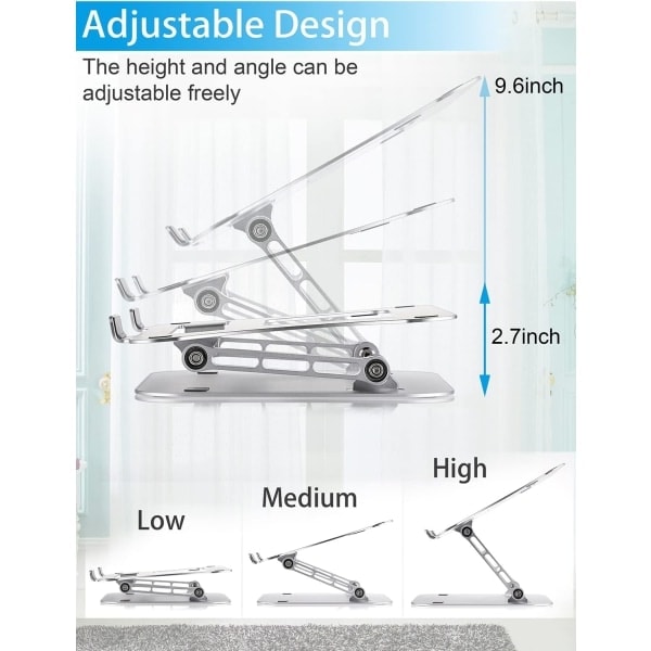 Laptop Stand, Multifunktionel Stand med Varmeventil, Justerbar Laptop Stand til Laptops op til 17 Tommer, Kompatibel med MacBook Air, Pro, Dell