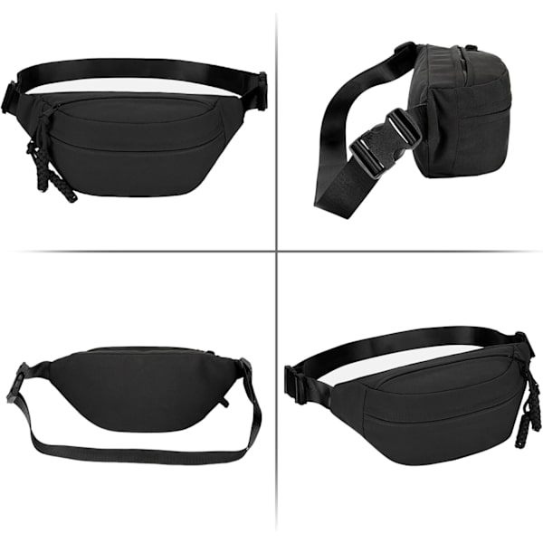 Lång Hållare Midjeväska Fanny Pack för Kvinnor Män Mode Midjeväska Bumbag Cross Body Justerbar Reseväska Stora Fickor för Löpning Black