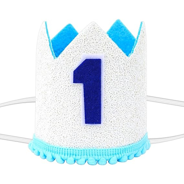 Vauvan Tiara Kruunu 1. Syntymäpäiväjuhliin, Vauvan Ensimmäinen Syntymäpäivä Glitter Kruunu, 1. Syntymäpäivä Hattu Ensimmäiset Syntymäpäivä Pannat Juhlahatut 1. Syntymäpäivälle Light Blue